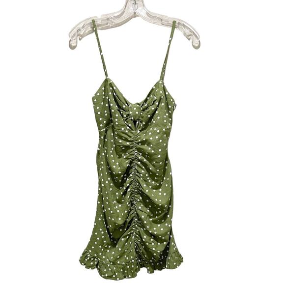 Zara Linen Blend Polka Dot Mini Dress Green White Size Medium - Picture 6 of 10